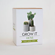 Grow It Cactus plant kit gift box with illustrated potted cacti on white background