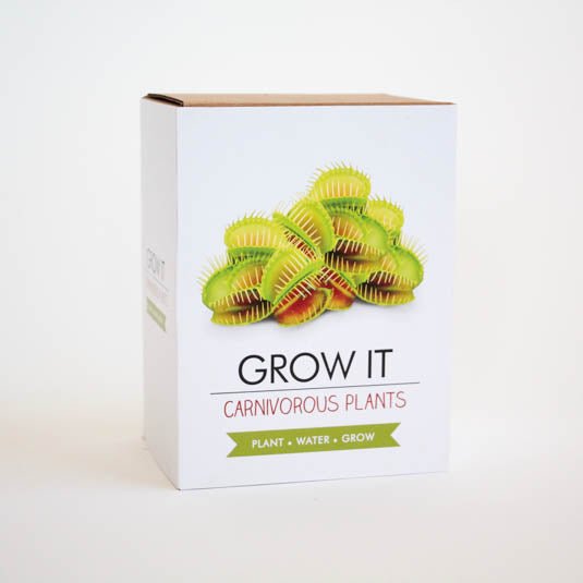 Grow It Carnivorous Plants gift kit box with Venus flytrap illustration on white background