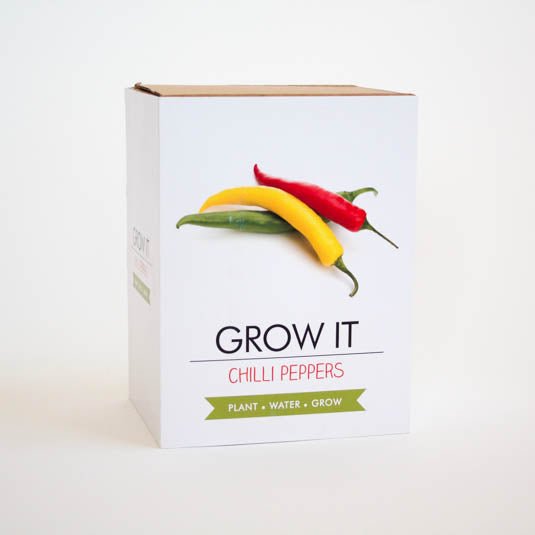 Grow It Chilli Peppers plant kit gift box with colourful chilli illustration on white background