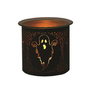 Black Halloween wax melt burner with ghost cut-out and glass top


