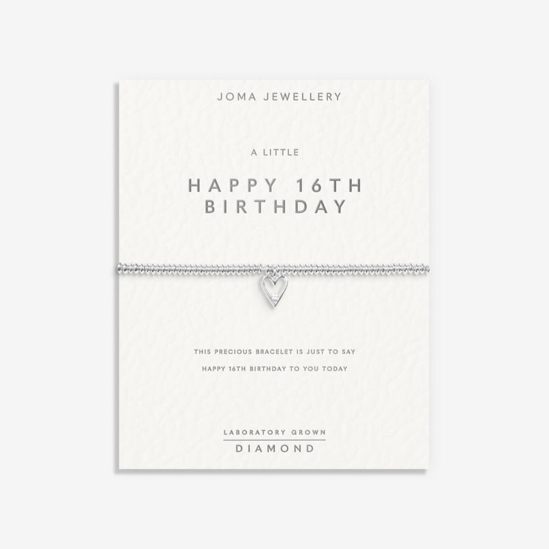 Keepsake card reading ‘A Little Happy 16th Birthday’ with bracelet attached