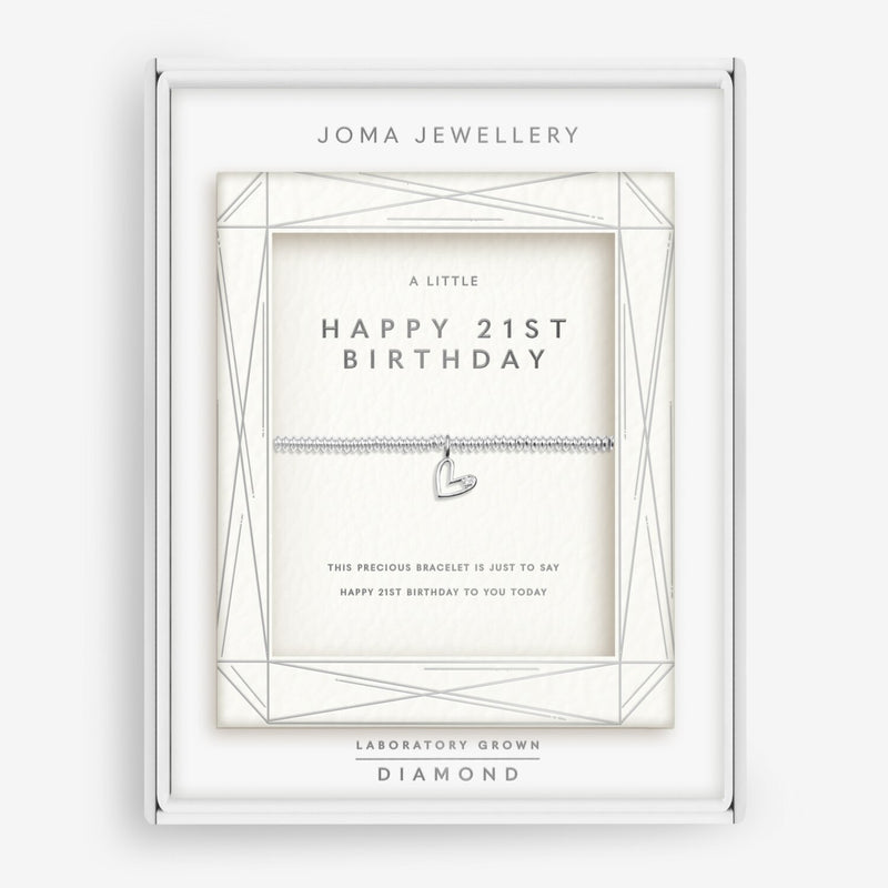 Joma Jewellery A Little Happy 21st Birthday Bracelet with silver heart charm and lab-grown diamond