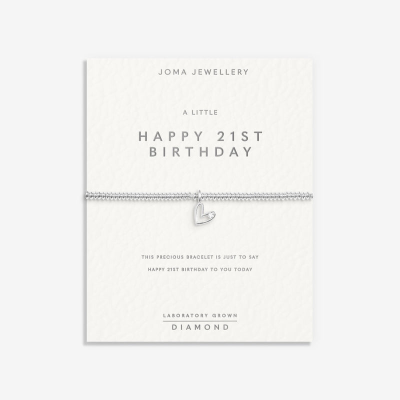 “Sentiment card reading ‘A Little Happy 21st Birthday’ with bracelet attached”
