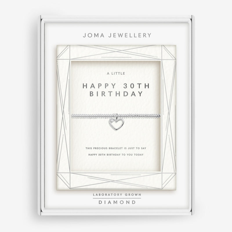 Joma Jewellery A Little Happy 30th Birthday Bracelet with silver heart charm and lab-grown diamond