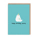 Cute best friend birthday greeting card – teal cover with smiling character and kraft envelope, A6, text reads happy birthday, bestie