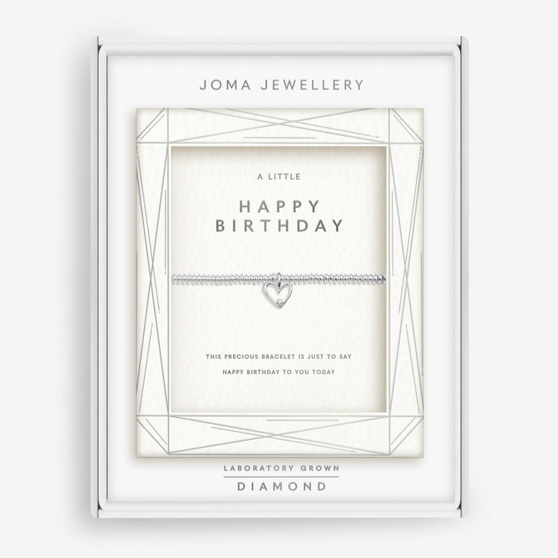 Joma Jewellery A Little Happy Birthday Bracelet with silver heart charm and lab-grown diamond