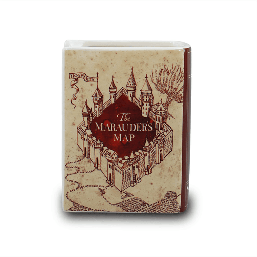 Harry Potter book shaped ceramic vase with Marauder’s Map artwork