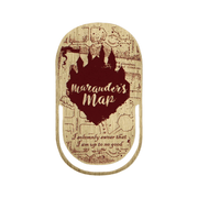 Close up of Harry Potter Marauder’s Map metal bookmark with gold and burgundy design