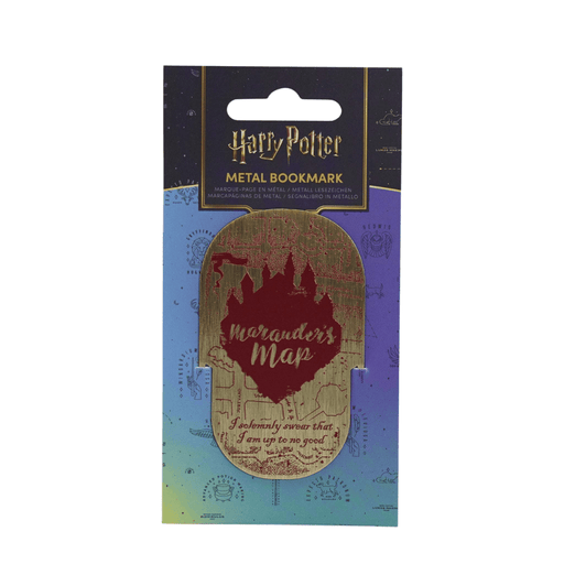 Harry Potter Marauder’s Map metal bookmark displayed on branded backing card