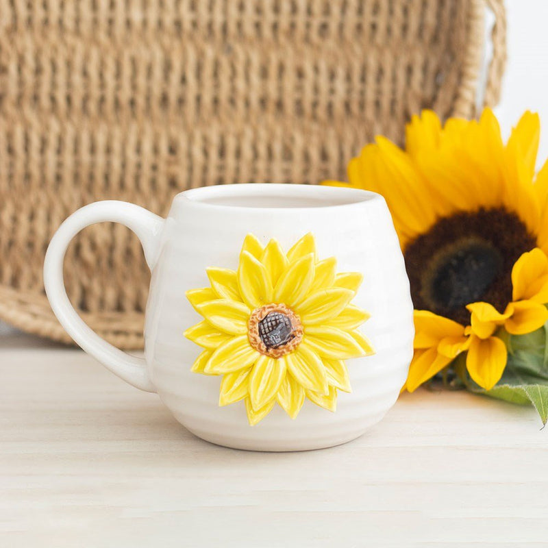 Hello Sunshine Rounded Mug with 3D Sunflower - Something Different Gift Shop