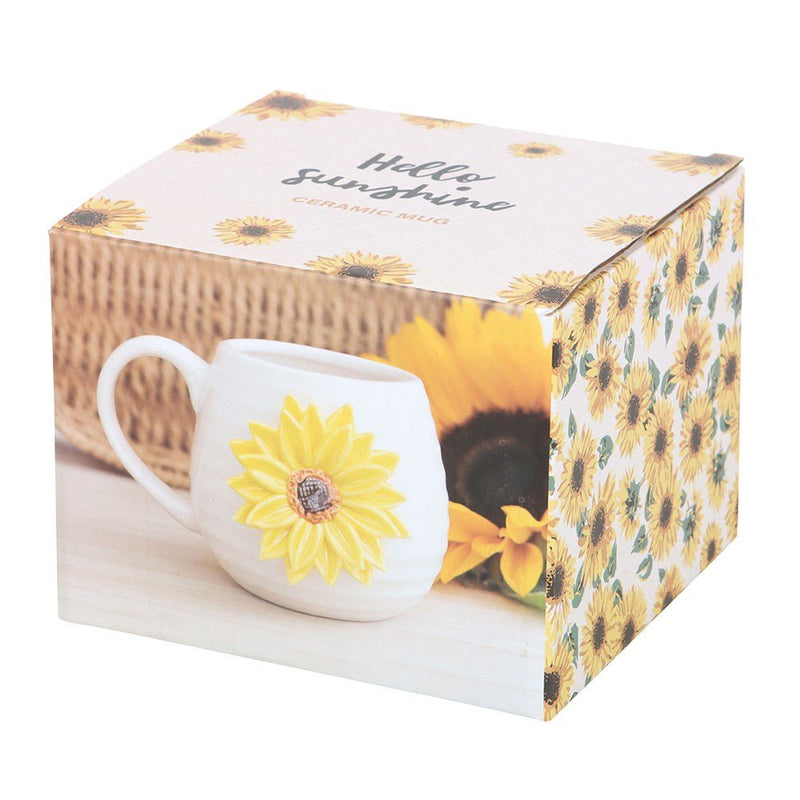 Hello Sunshine Rounded Mug with 3D Sunflower - Something Different Gift Shop
