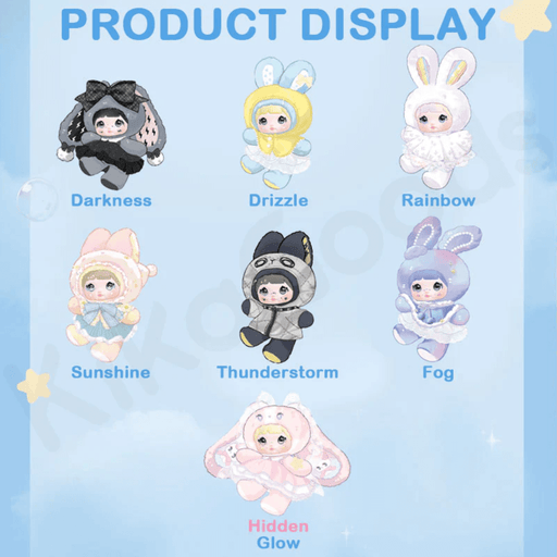 Weather Forecast Blind Box product display chart showing six regular designs and the hidden Glow character.