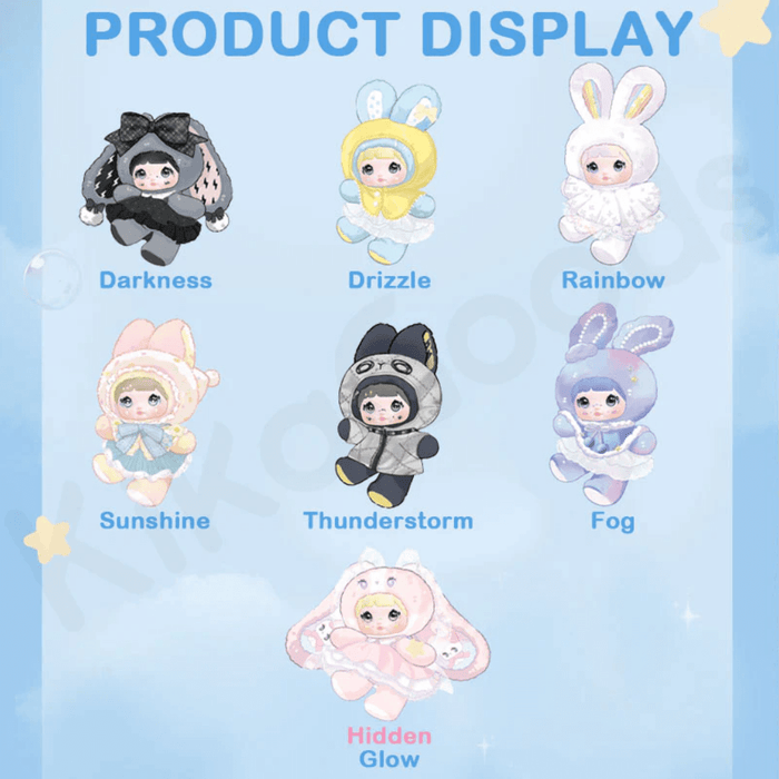 Weather Forecast Blind Box product display chart showing six regular designs and the hidden Glow character.