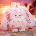 HiChance & HiTOY Weather Forecast hidden Glow plush blind box doll in pink bunny hood with long ears and lace dress.