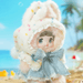 HiChance & HiTOY Weather Forecast Sunshine plush blind box doll in fluffy white hood and blue dress with bow.