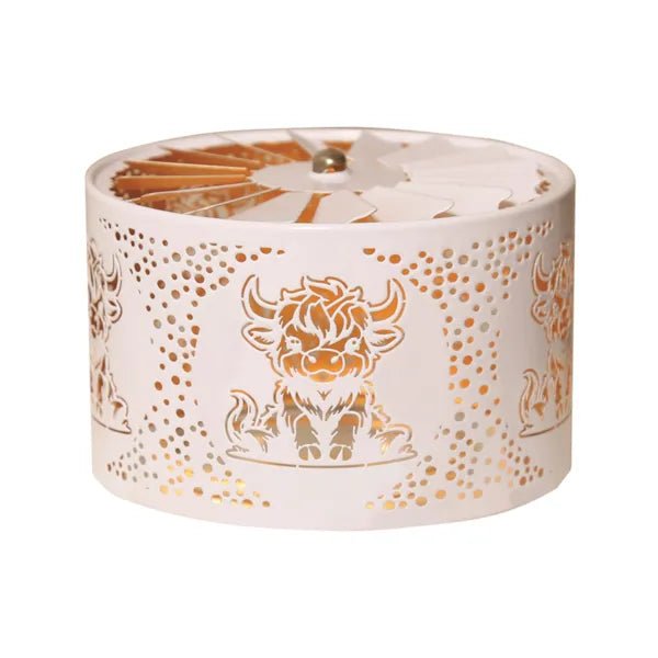 Highland Cow Spinning Carousel Candle Shade – White - Something Different Gift Shop