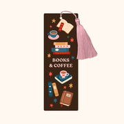 Hopscotch Paper Co. Books and Coffee bookmark with pink tassel