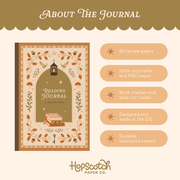 About the journal details for the Cosy Season Reading Journal by Hopscotch Paper Co.