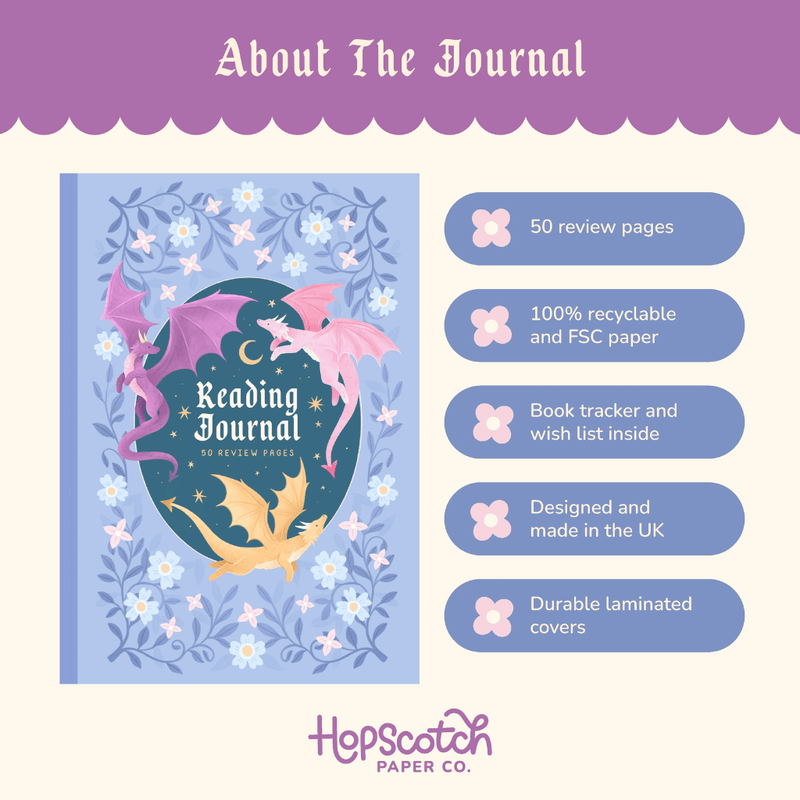 Hopscotch Paper Co. Dragon Reading Journal with 50 review pages and book tracker