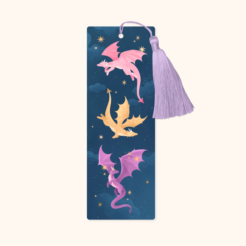 Hopscotch Paper Co. Dragons bookmark with three colourful dragons