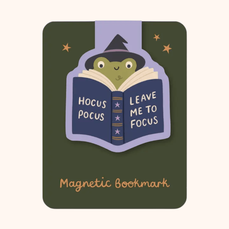 Hopscotch Paper Co. Hocus Pocus Frog magnetic bookmark with Leave Me to Focus caption