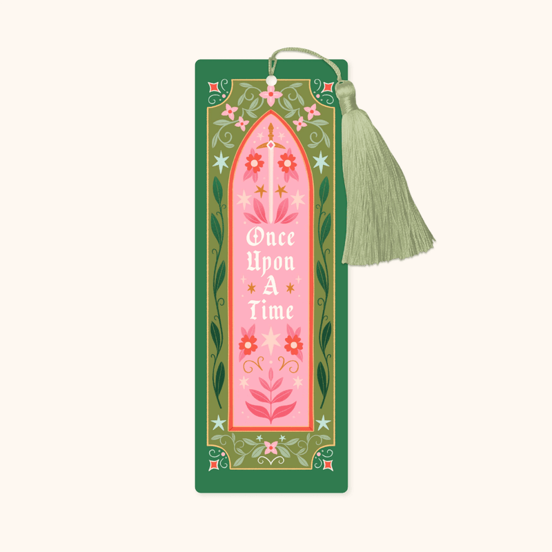 Hopscotch Paper Co. Once Upon A Time bookmark with green and pink floral design
