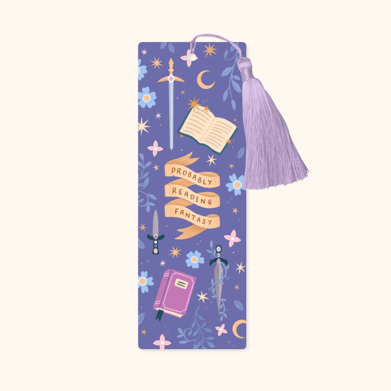 Hopscotch Paper Co. Probably Reading Fantasy bookmark with purple tassel