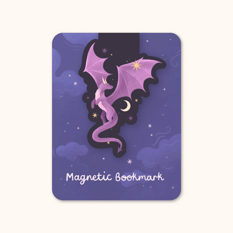 Hopscotch Paper Co. Purple Dragon magnetic bookmark with starry night design