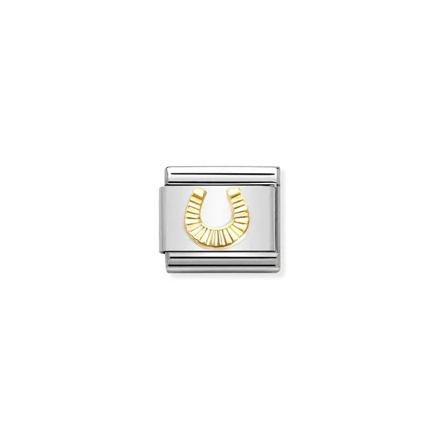 Nomination Classic Link with yellow-gold etched horseshoe on stainless steel