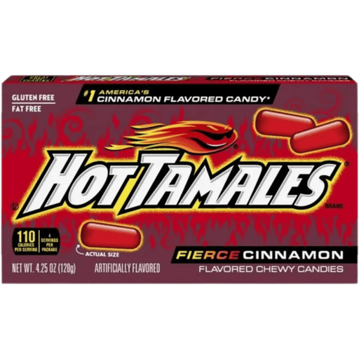Hot Tamales Fierce Cinnamon theatre box with chewy cinnamon flavoured American candy
