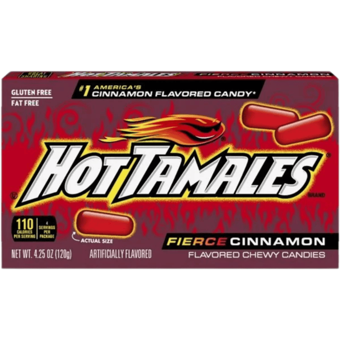 Hot Tamales Fierce Cinnamon theatre box with chewy cinnamon flavoured American candy