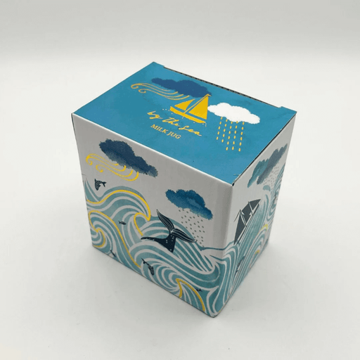 Fully printed gift box for the By The Sea Milk Jug with waves and sailboat artwork