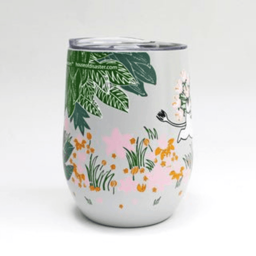 Reverse side of House of Disaster Moomin Floral keep cup with leafy pattern and floral meadow design