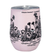 Back view of House of Disaster Moomin Love keep cup with black floral meadow illustration on a soft pink background