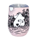 Front view of House of Disaster Moomin Love keep cup with Moomin and Snorkmaiden hugging beneath a sun motif