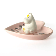 Angled view of House of Disaster Moomin Love trinket dish with floral detail and gold-edged heart-shaped tray