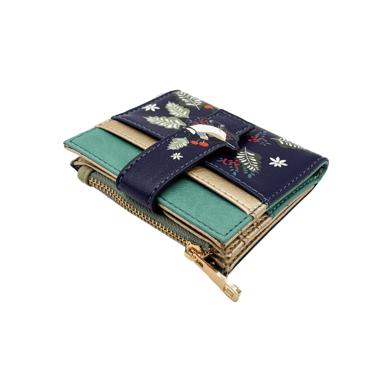 House of Disaster Secret Garden Bird Purse, angled view showing foldover strap and zip section