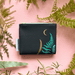 House of Disaster Secret Garden Fox Foldover Cardholder, back view with moon and fern print on pink background