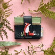 House of Disaster Secret Garden Fox Foldover Cardholder, front view on pink background