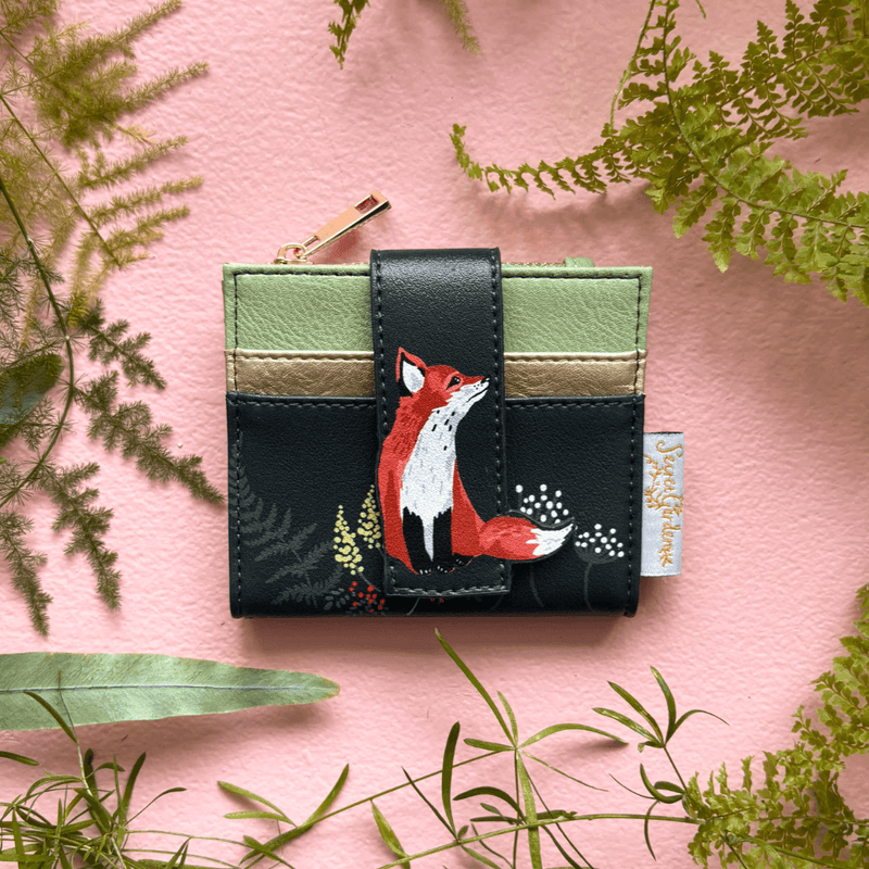 House of Disaster Secret Garden Fox Foldover Cardholder, front view on pink background