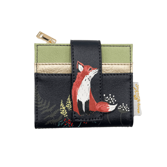 House of Disaster Secret Garden Fox Foldover Cardholder, front view on white background