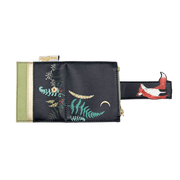 House of Disaster Secret Garden Fox Foldover Cardholder open, showing forest print and strap detail on white background