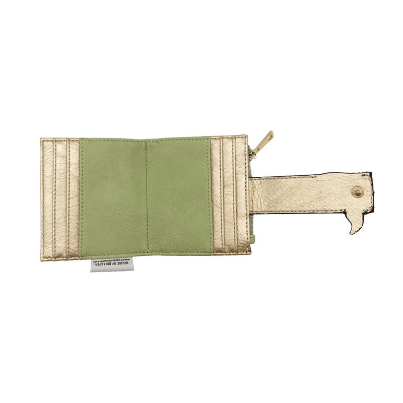 House of Disaster Secret Garden Fox Foldover Cardholder open, showing green interior and card slots