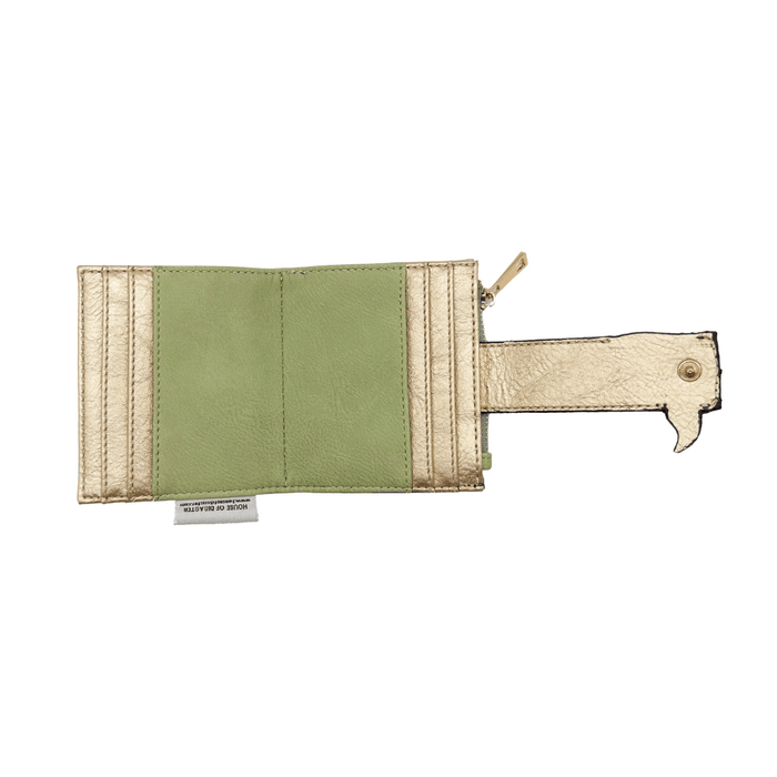 House of Disaster Secret Garden Fox Foldover Cardholder open, showing green interior and card slots