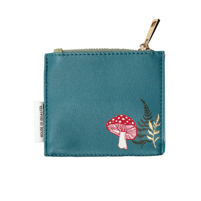 House of Disaster Secret Garden Hedgehog Purse, back view with mushroom print on white background