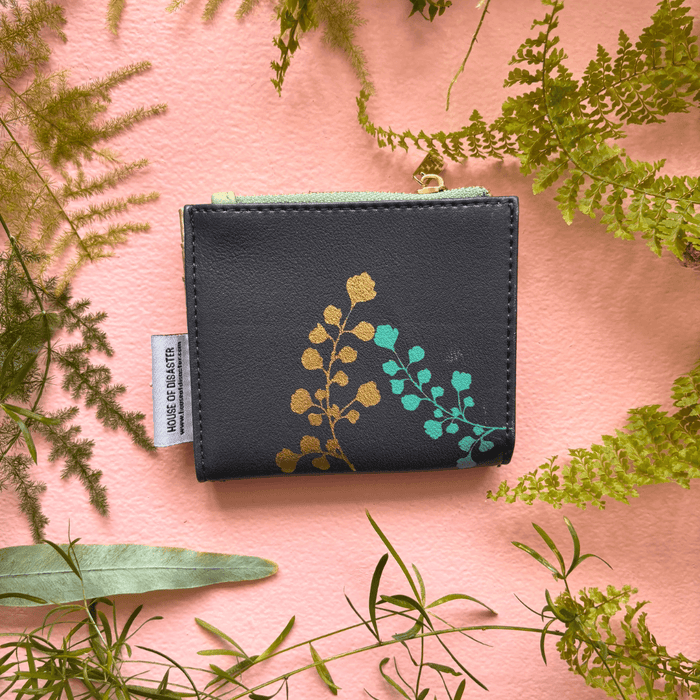 House of Disaster Secret Garden Rabbit Purse, back view with botanical print on pink background