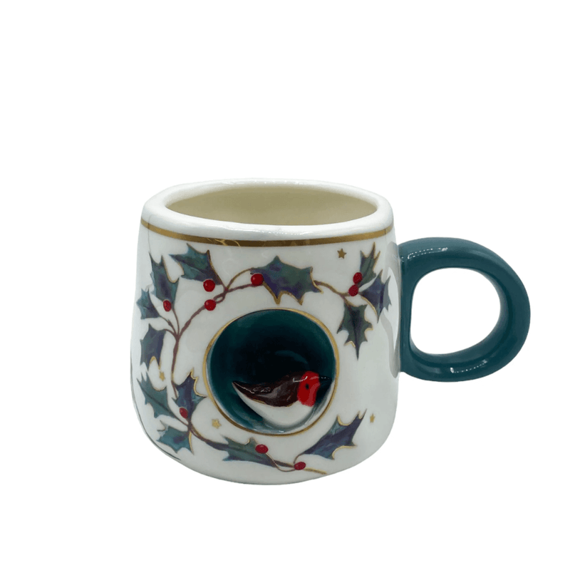 Front view of the Secret Garden Robin Cup showing the 3D robin in the side nook