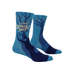 Pair of I Like Spooky Shit men’s crew socks on white background, blue Halloween design.