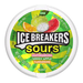 Ice Breakers Sours sugar-free mints, watermelon green apple tangerine flavour, front label on pack.