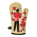 Back view of oven mitt showing BBQ illustration with grill and red accents.
